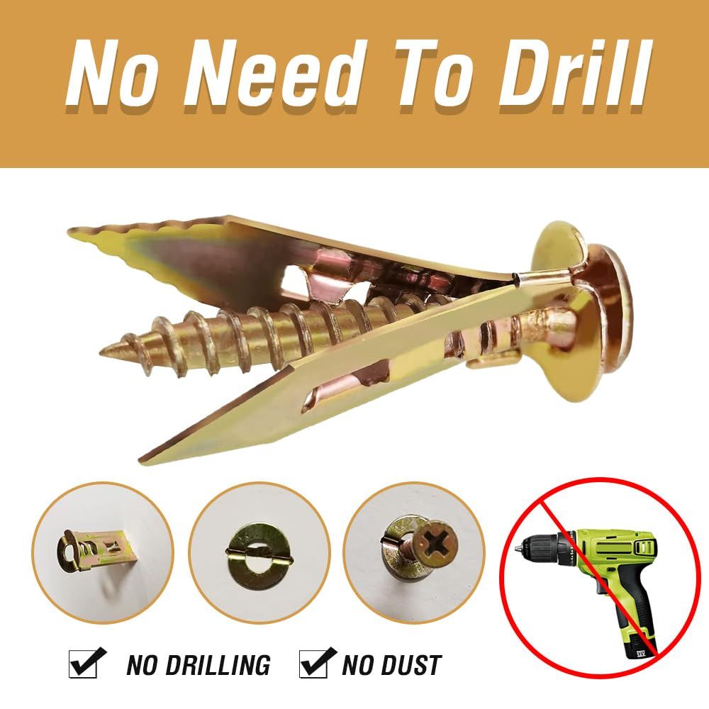 Self-Drilling Anchors Screws, 2024 New Zinc Plated Steel Self-Drilling Anchors Drilling Drywall Anchors with Screws, Wall Anchors Easy Application for TV Bike Cabinet (50, 12 mm x 30 mm) - Image 3