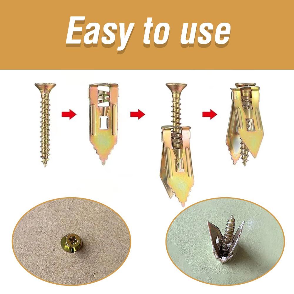 Self-Drilling Anchors Screws, 2024 New Zinc Plated Steel Self-Drilling Anchors Drilling Drywall Anchors with Screws, Wall Anchors Easy Application for TV Bike Cabinet (50, 12 mm x 30 mm) - Image 4