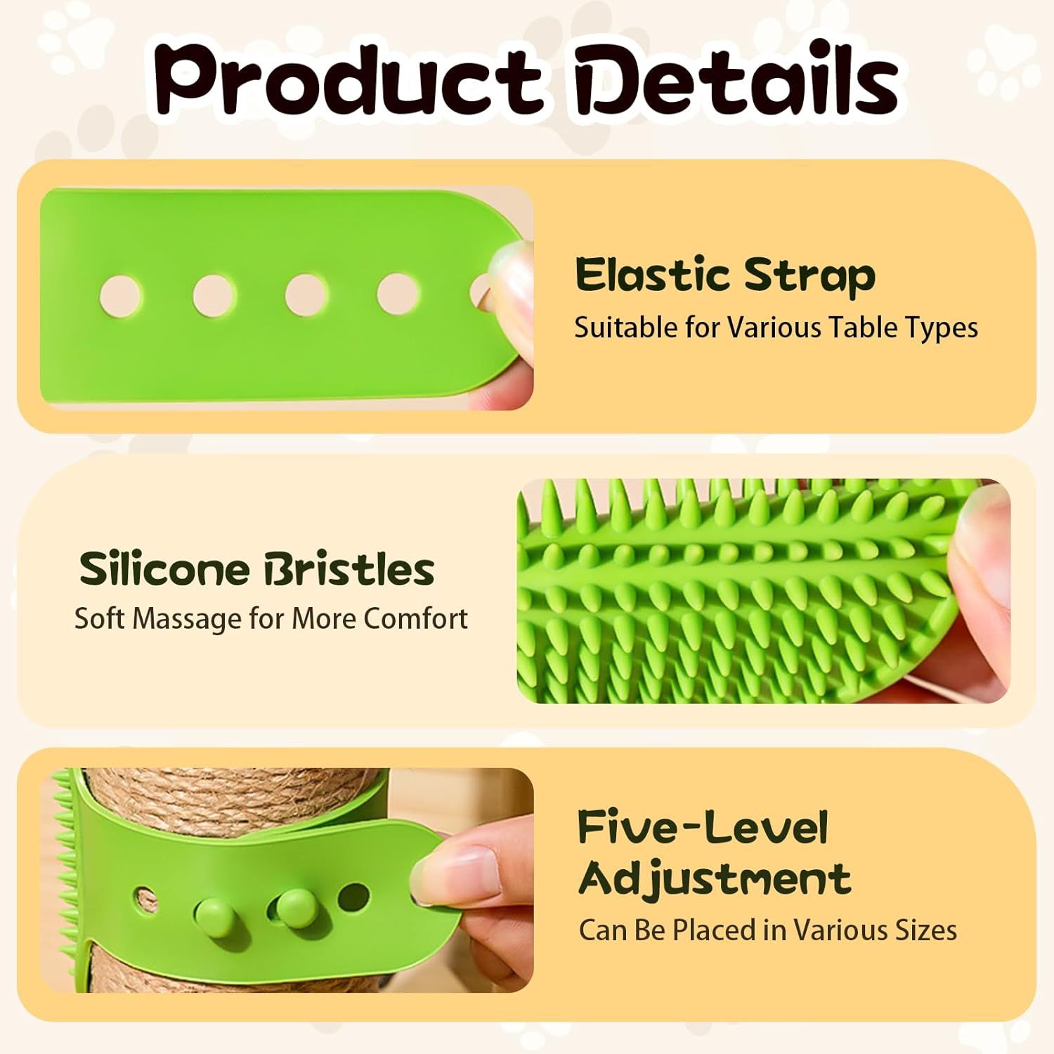 Silicone Grooming Strap Pad for Cats, 2025 New Cat Self Groomer Brush Adjustable Silicone Cat Self Groomer Brush, Multifunctional Cats Combs Massager for Cats Tree Furniture Sofa Chair Legs (Yellow) - Image 2