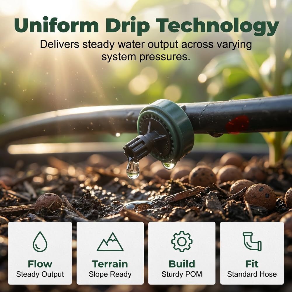 1 GPH Pressure Compensated Drippers Flow for Garden System, 2026 New Self-Cleaning Constant Flow Drippers Drip Irrigation Emitters System for 1/4 Inch Drip Irrigation Tubing (60, 1 GPH) - Image 3