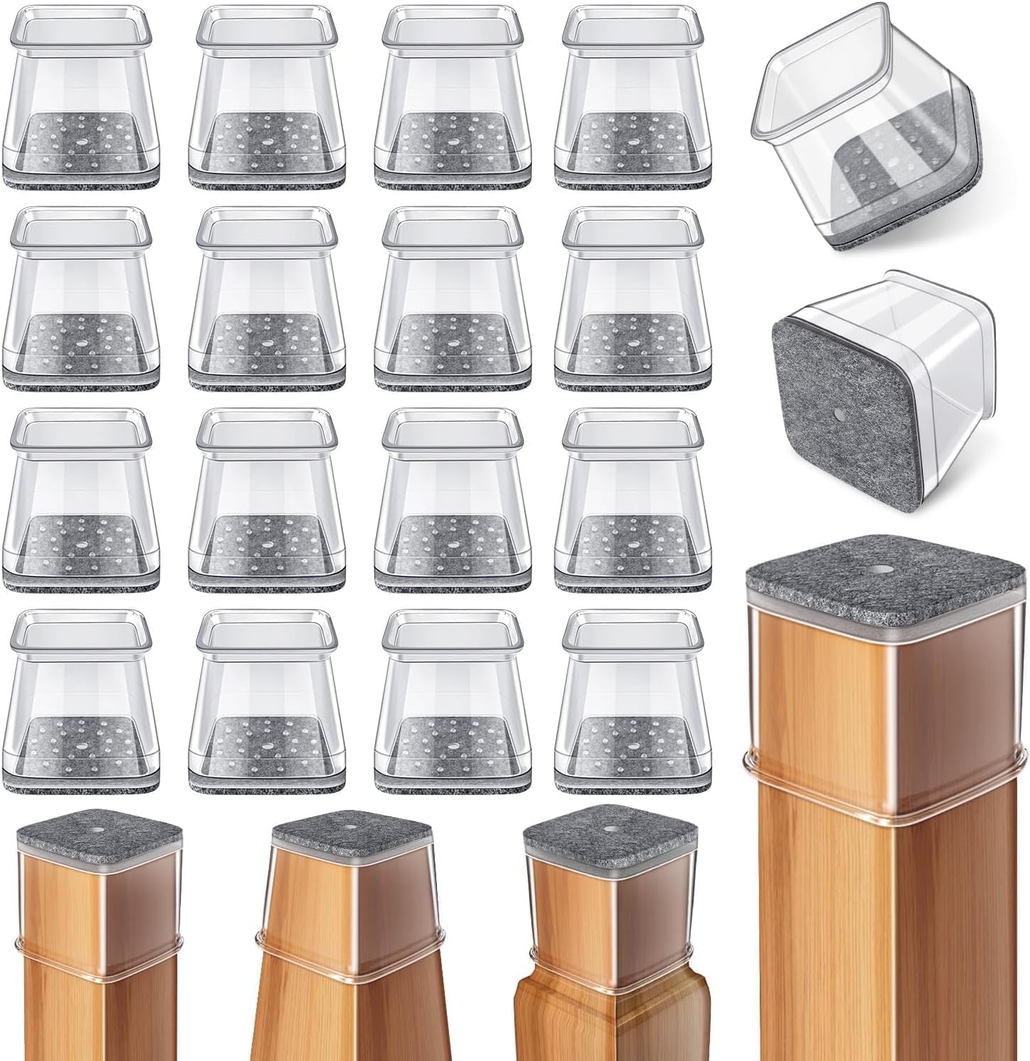 Ansible 24 Pcs Chair Leg Floor Protectors Square, Silicone Felt Furniture Leg Pads Caps Covers for Hardwood Floors (Fit:1-1/16
