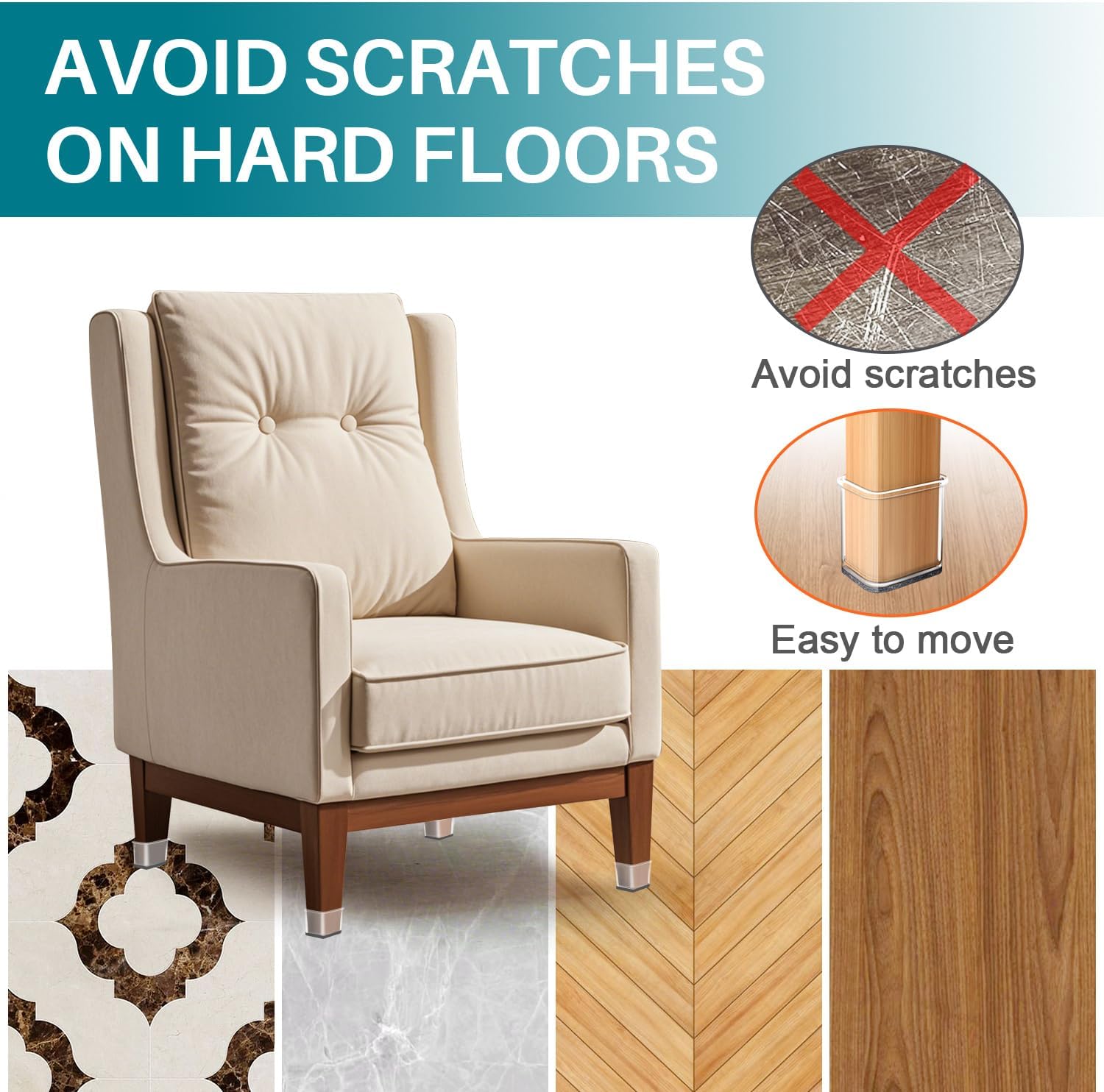 Ansible 24 Pcs Chair Leg Floor Protectors Square, Silicone Felt Furniture Leg Pads Caps Covers for Hardwood Floors (Fit:1-1/16