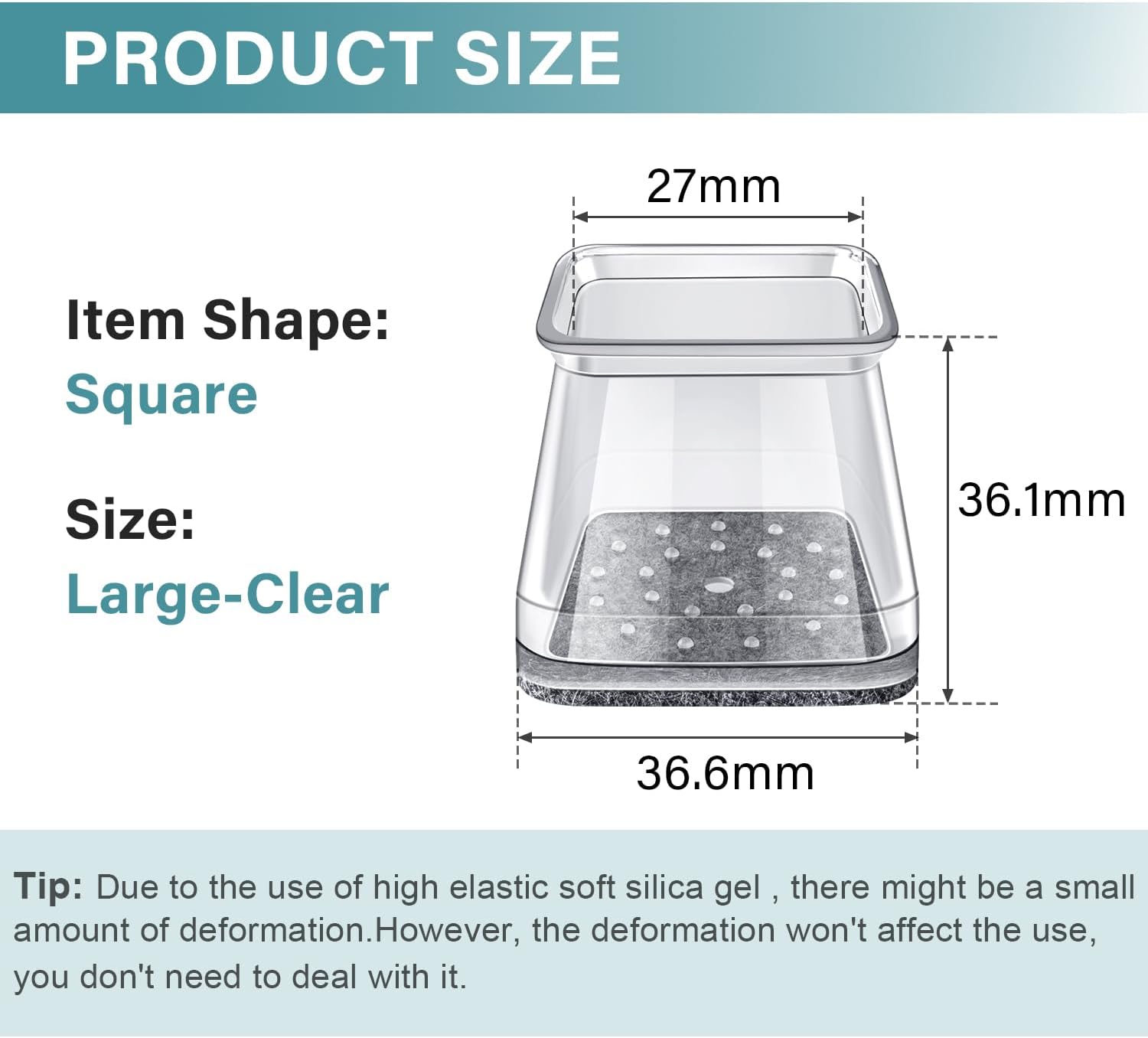 Ansible 24 Pcs Chair Leg Floor Protectors Square, Silicone Felt Furniture Leg Pads Caps Covers for Hardwood Floors (Fit:1-1/16