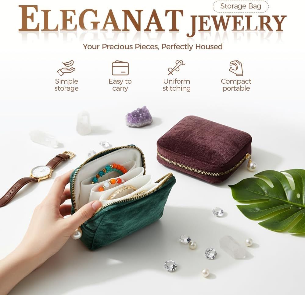 Travel Jewelry Case, Small Velvet Jewelry Pouch Bag with Zipper, Mini Portable Organizer for Earrings Rings Necklaces, Anti-Scratch Portable Storage Bag (Smog Blue) - Image 2