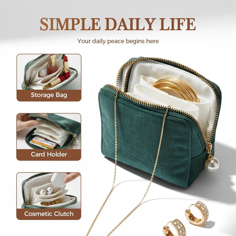 Travel Jewelry Case, Small Velvet Jewelry Pouch Bag with Zipper, Mini Portable Organizer for Earrings Rings Necklaces, Anti-Scratch Portable Storage Bag (Smog Blue) - Image 3