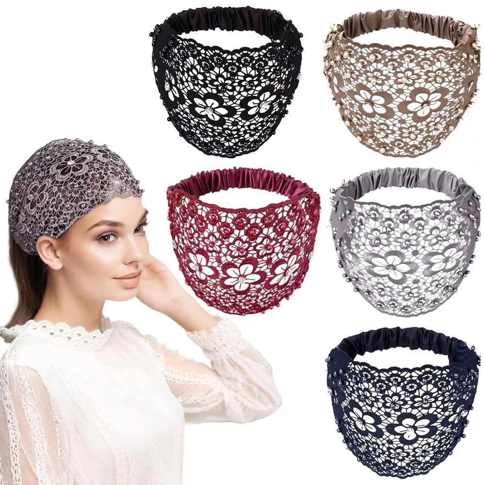 2025 New Elegant Floral Beaded Headbands for Women, Wide Lace Hair Bandanas, Boho Hair Accessories (5PCS, one size) - Image 1