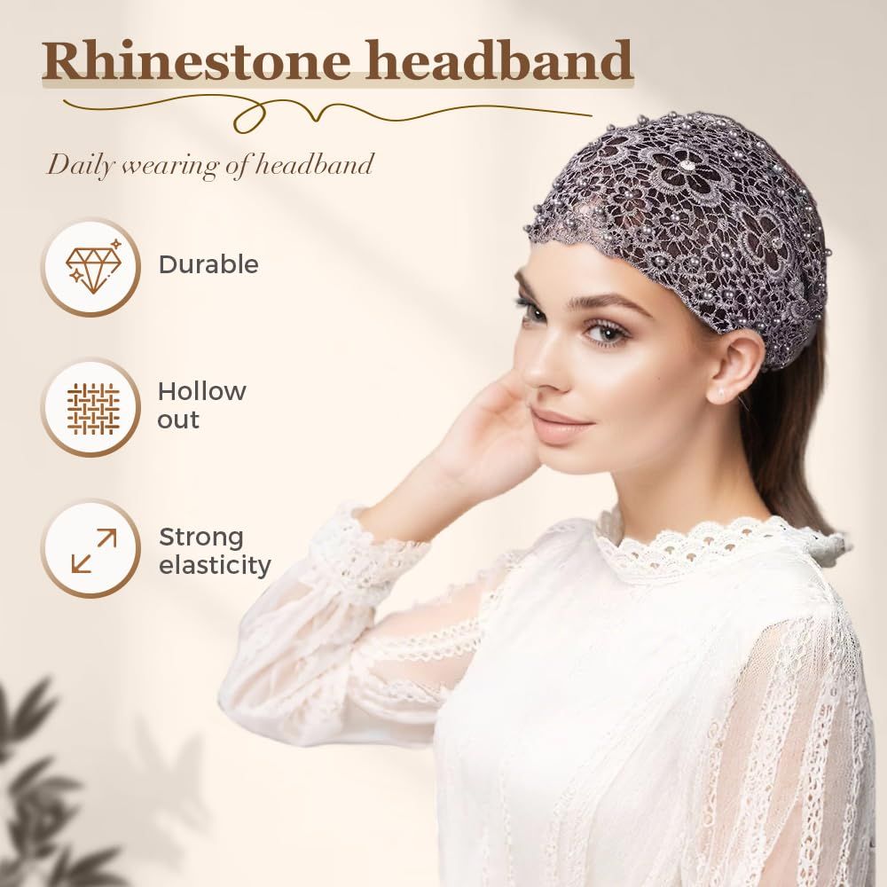 2025 New Elegant Floral Beaded Headbands for Women, Wide Lace Hair Bandanas, Boho Hair Accessories (5PCS, one size) - Image 2