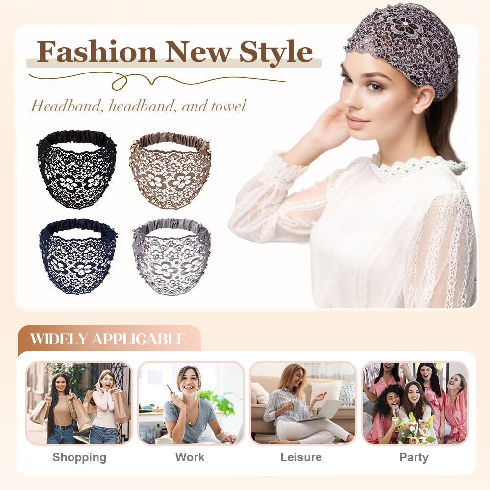 2025 New Elegant Floral Beaded Headbands for Women, Wide Lace Hair Bandanas, Boho Hair Accessories (5PCS, one size) - Image 6