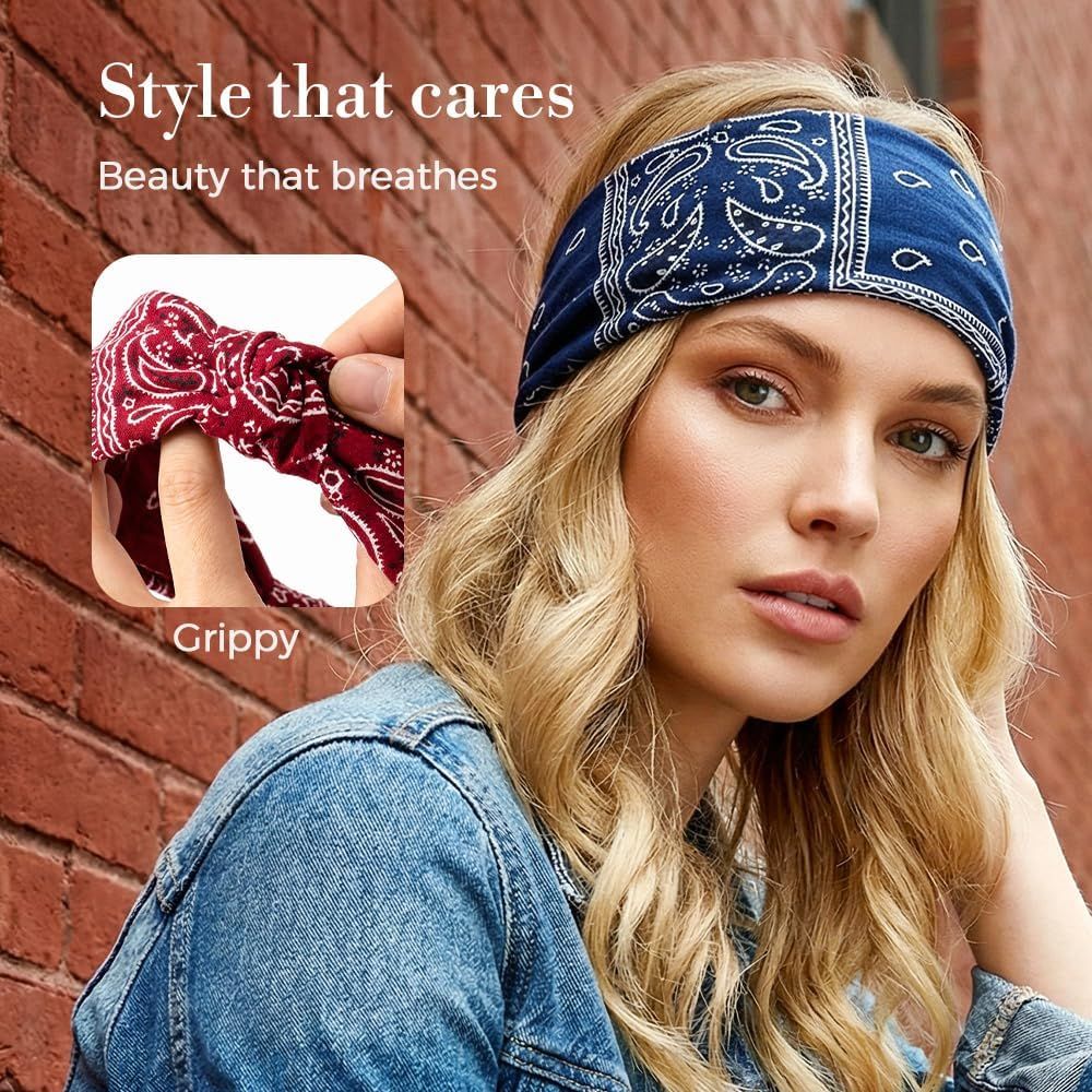 Non Slip Wide Headbands for Women, Yoga Headband, Soft Moisture Wicking Stretchy Fashion Hair Bands for Workout, Boho Accessories for Women - Image 4