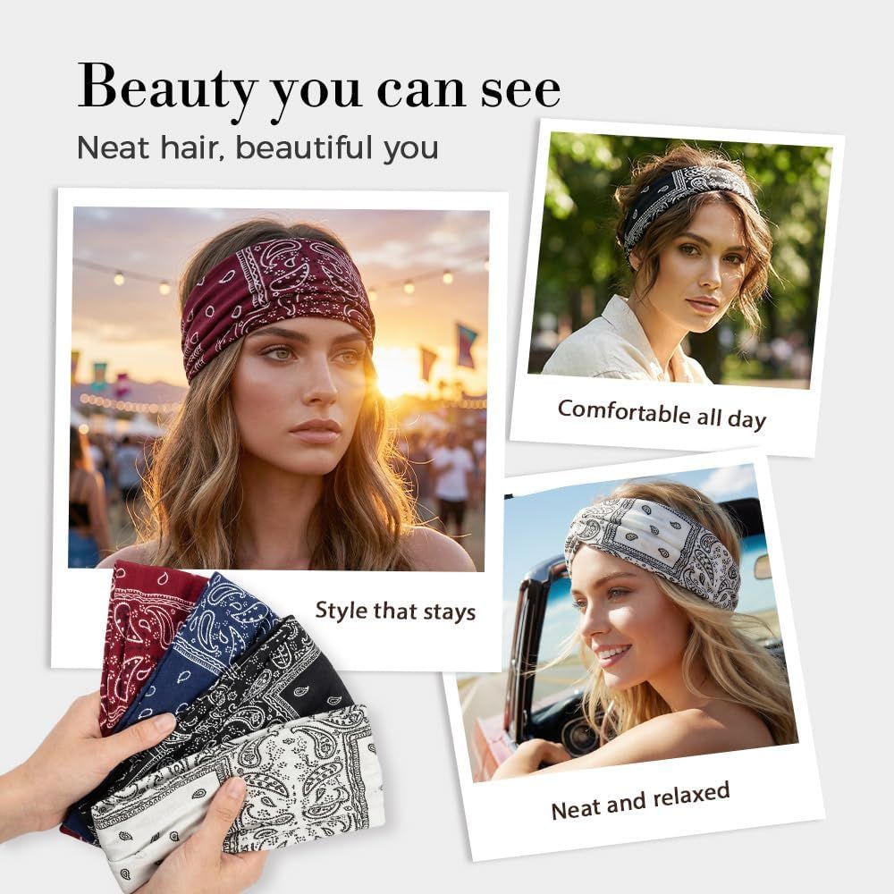 Non Slip Wide Headbands for Women, Yoga Headband, Soft Moisture Wicking Stretchy Fashion Hair Bands for Workout, Boho Accessories for Women - Image 6