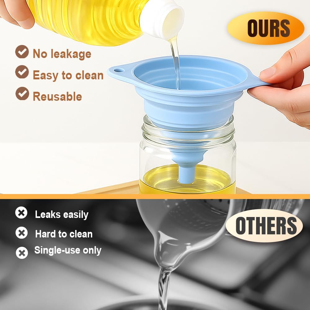 Kitchen Funnel Set 3 Pack, Collapsible Silicone Funnels for Filling Water Bottles & Small Bottles | Food-Grade, Easy Clean & Space-Saving (Mix Colors) - Image 3