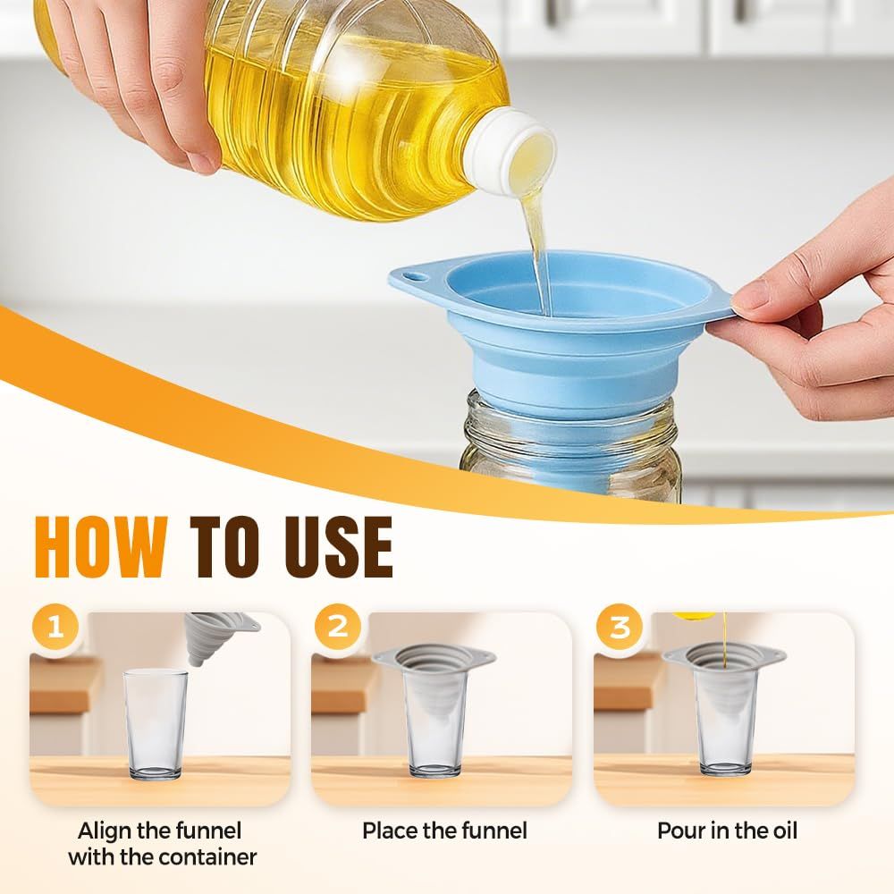 Kitchen Funnel Set 3 Pack, Collapsible Silicone Funnels for Filling Water Bottles & Small Bottles | Food-Grade, Easy Clean & Space-Saving (Mix Colors) - Image 4