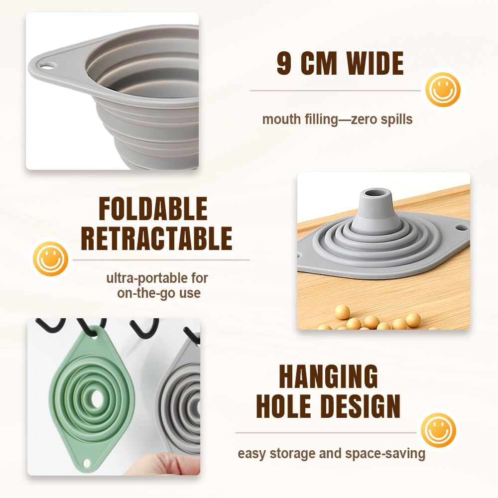 Kitchen Funnel Set 3 Pack, Collapsible Silicone Funnels for Filling Water Bottles & Small Bottles | Food-Grade, Easy Clean & Space-Saving (Mix Colors) - Image 5