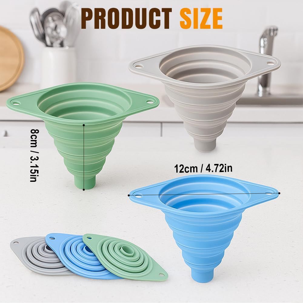 Kitchen Funnel Set 3 Pack, Collapsible Silicone Funnels for Filling Water Bottles & Small Bottles | Food-Grade, Easy Clean & Space-Saving (Mix Colors) - Image 6
