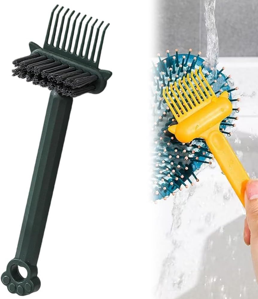 2-in-1 Hair Brush Cleaner Tool, Effortlessly Removes Hair & Dust from Combs, Mini Cleaning Rake with Pick & Bristles for Home and Salon Use (Green) - Image 1