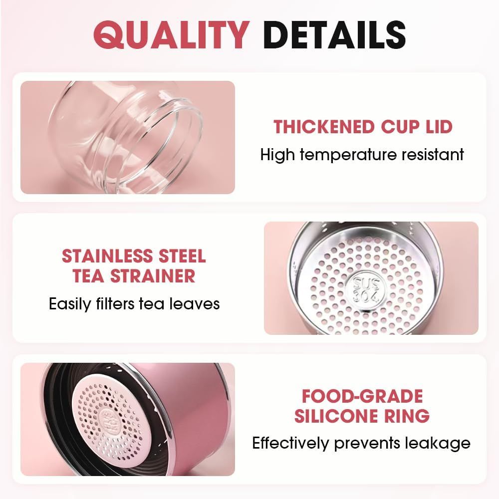 Double Walled Glass Tea Tumbler with Infuser, 17 Oz/500ml Portable Tea Infuser Bottle with Stainless Steel Filter (rose gold, 500, Milliliters) - Image 5