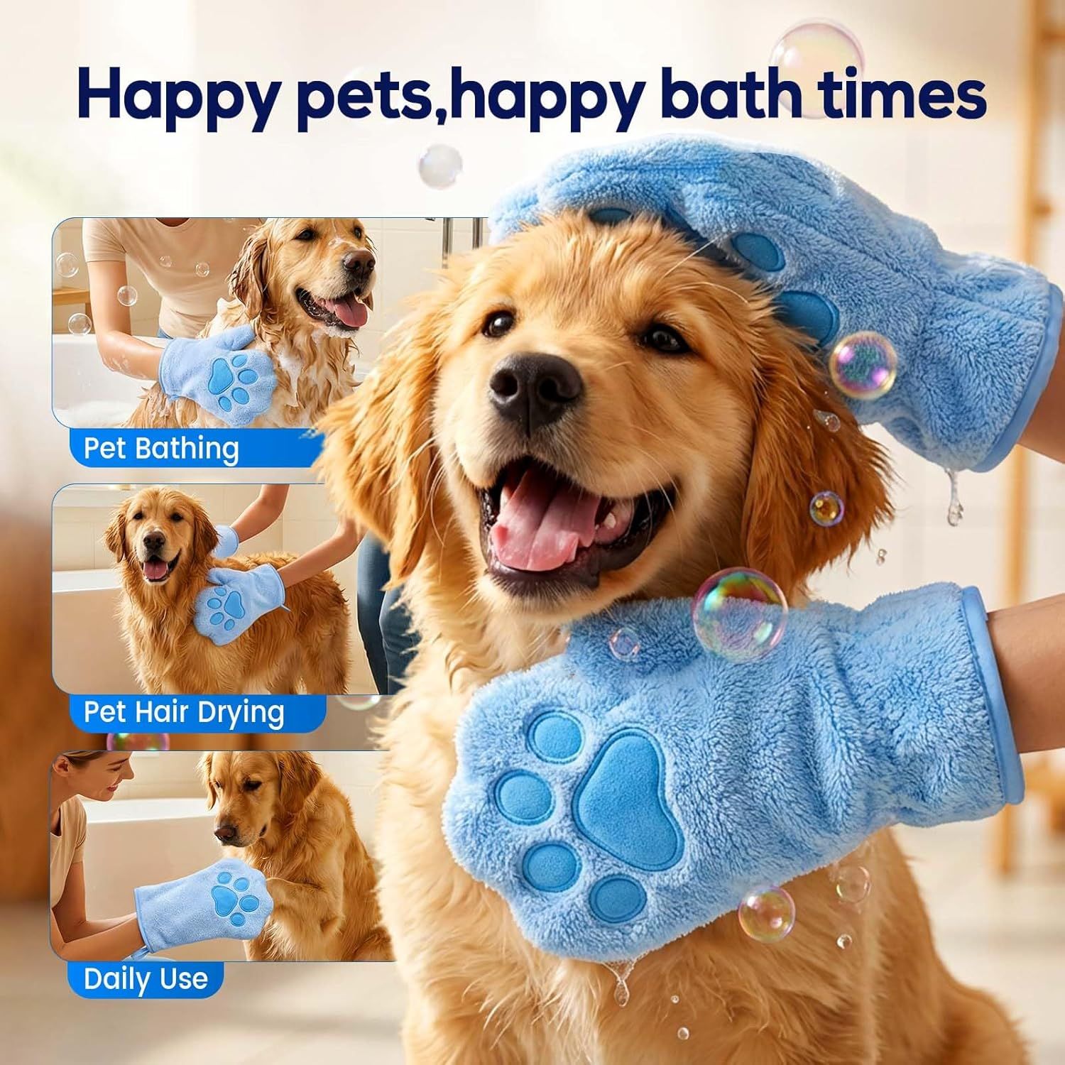 Paw Bathing Towel for Cats Puppy, Machine-Washable Reusable Pet Grooming Towel - Soft, Absorbent Quick-Dry Bath Mitt for Dirt Odor Removal, Daily Care & Travel (Blue) - Image 4