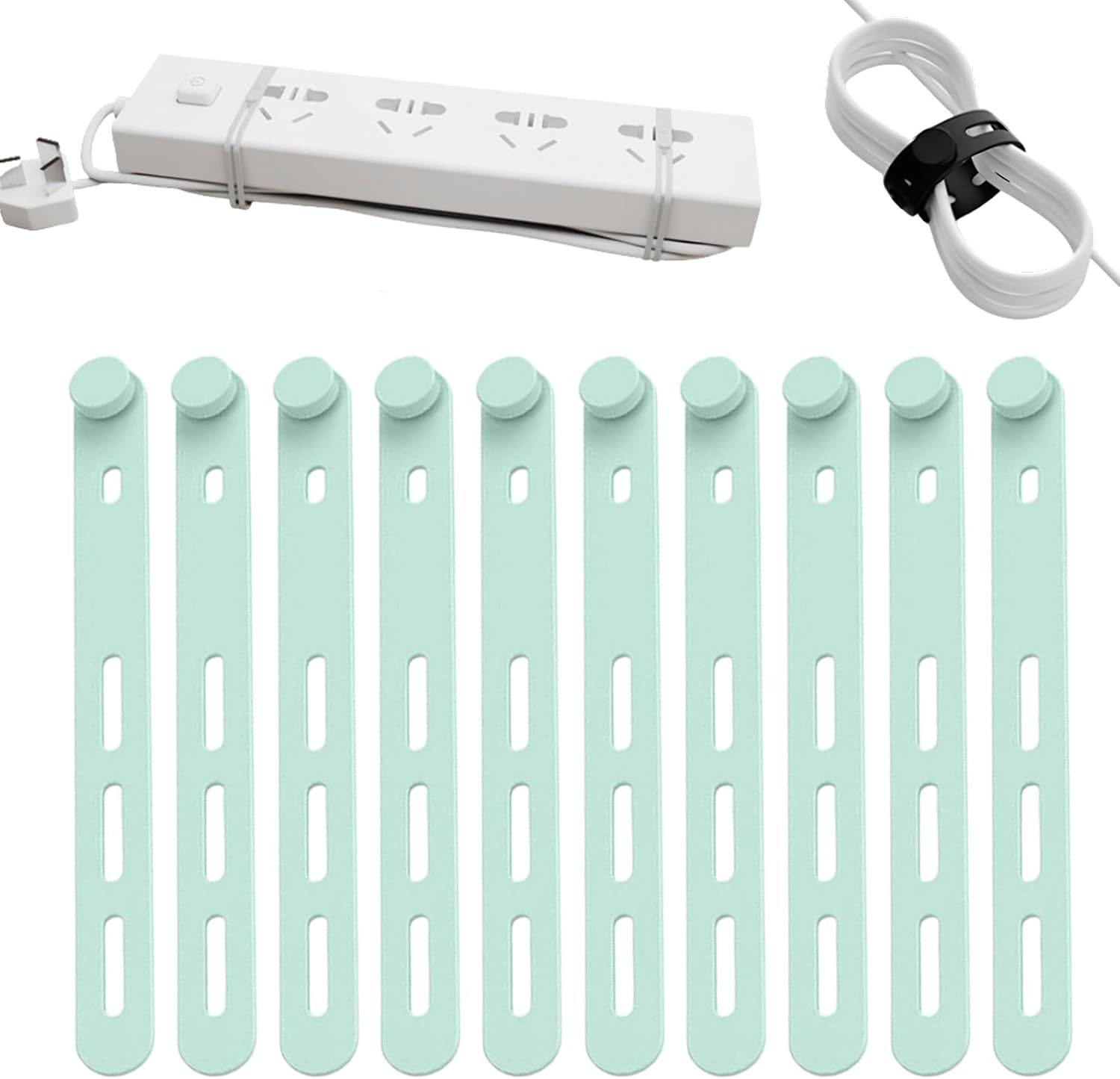 10 Pack Reusable Silicone Cable Ties - Adjustable Cord Organizer for Earphone, Phone Charger, Computer Cords - Office, Home Organization and Storage, Travel Essentials - Image 1