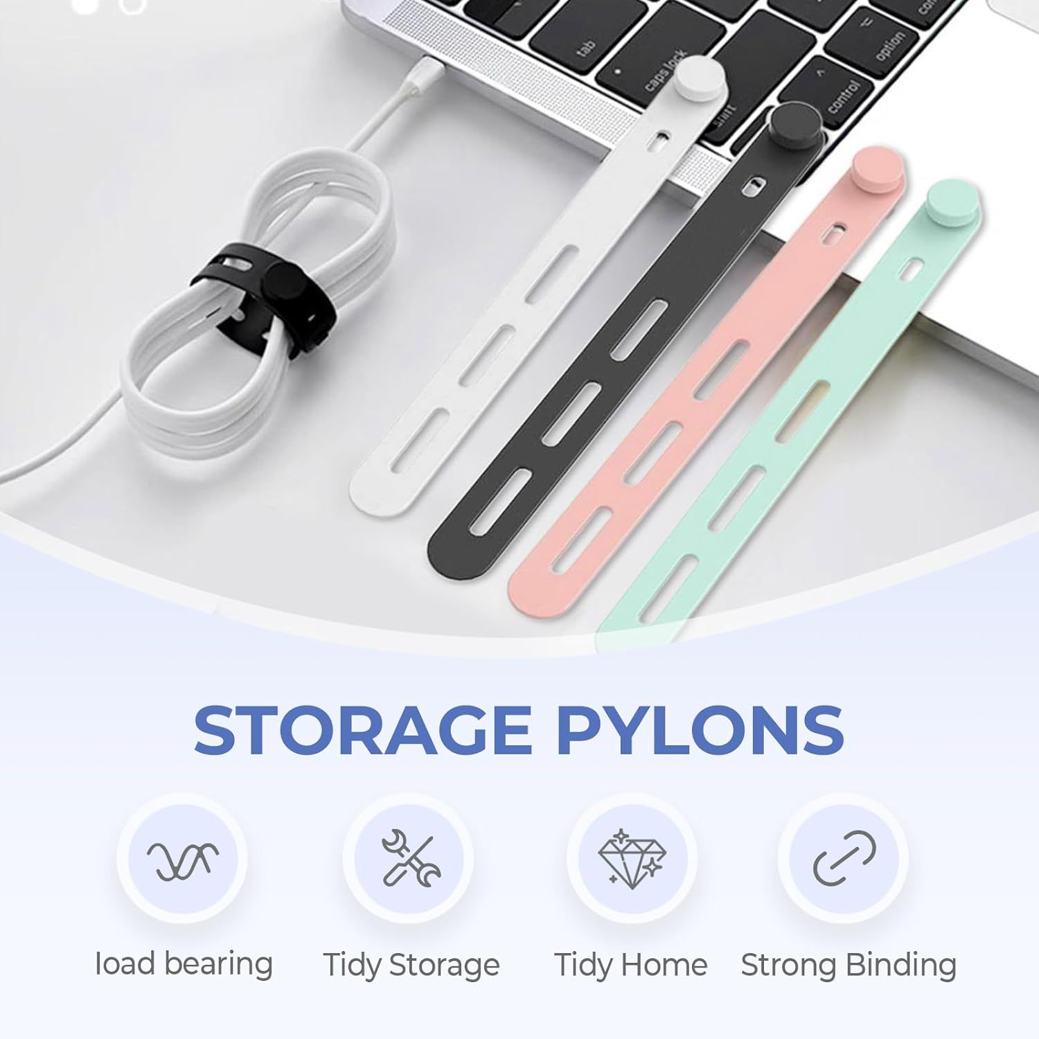 10 Pack Reusable Silicone Cable Ties - Adjustable Cord Organizer for Earphone, Phone Charger, Computer Cords - Office, Home Organization and Storage, Travel Essentials - Image 4