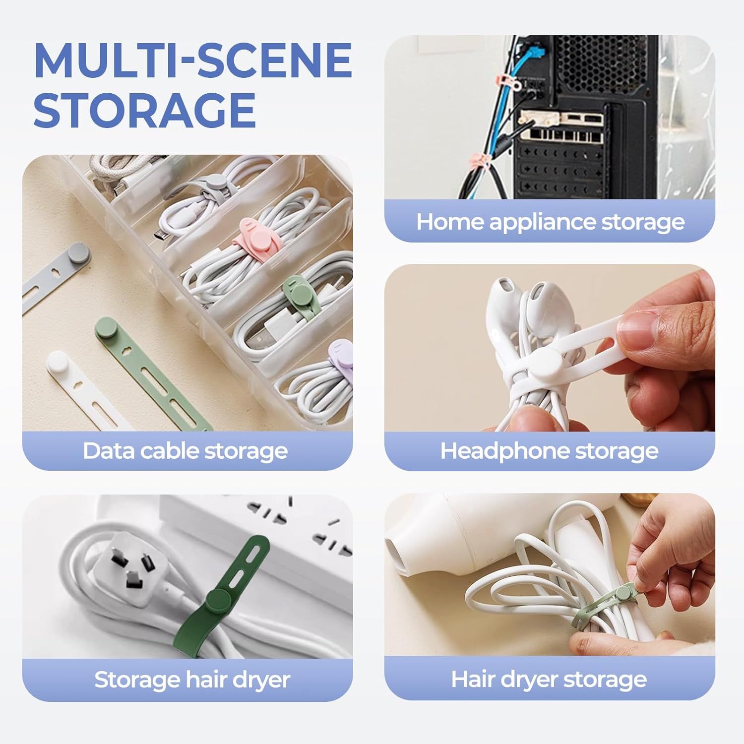 10 Pack Reusable Silicone Cable Ties - Adjustable Cord Organizer for Earphone, Phone Charger, Computer Cords - Office, Home Organization and Storage, Travel Essentials - Image 5