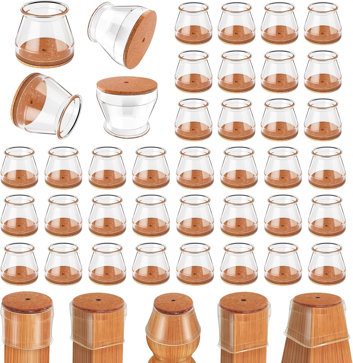 Ansible 36 Pack Chair Leg Floor Protectors for Hardwood Floors, Silicone Felt Covers Pads Caps, Protect Wood Furniture Feet Floors Noise Reduce and Scratch (Universal Large & Clear) - Image 1