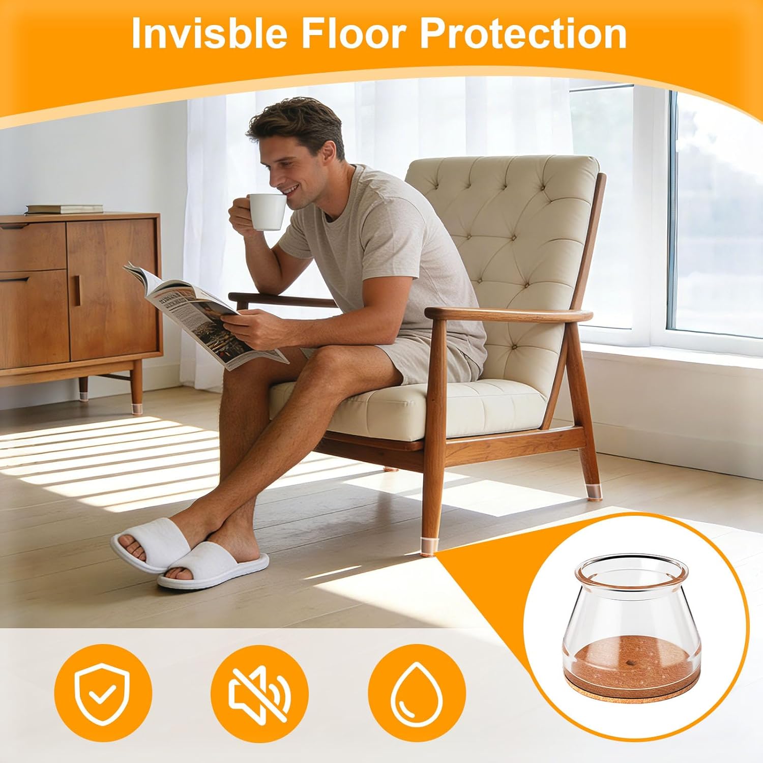Ansible 36 Pack Chair Leg Floor Protectors for Hardwood Floors, Silicone Felt Covers Pads Caps, Protect Wood Furniture Feet Floors Noise Reduce and Scratch (Universal Large & Clear) - Image 4