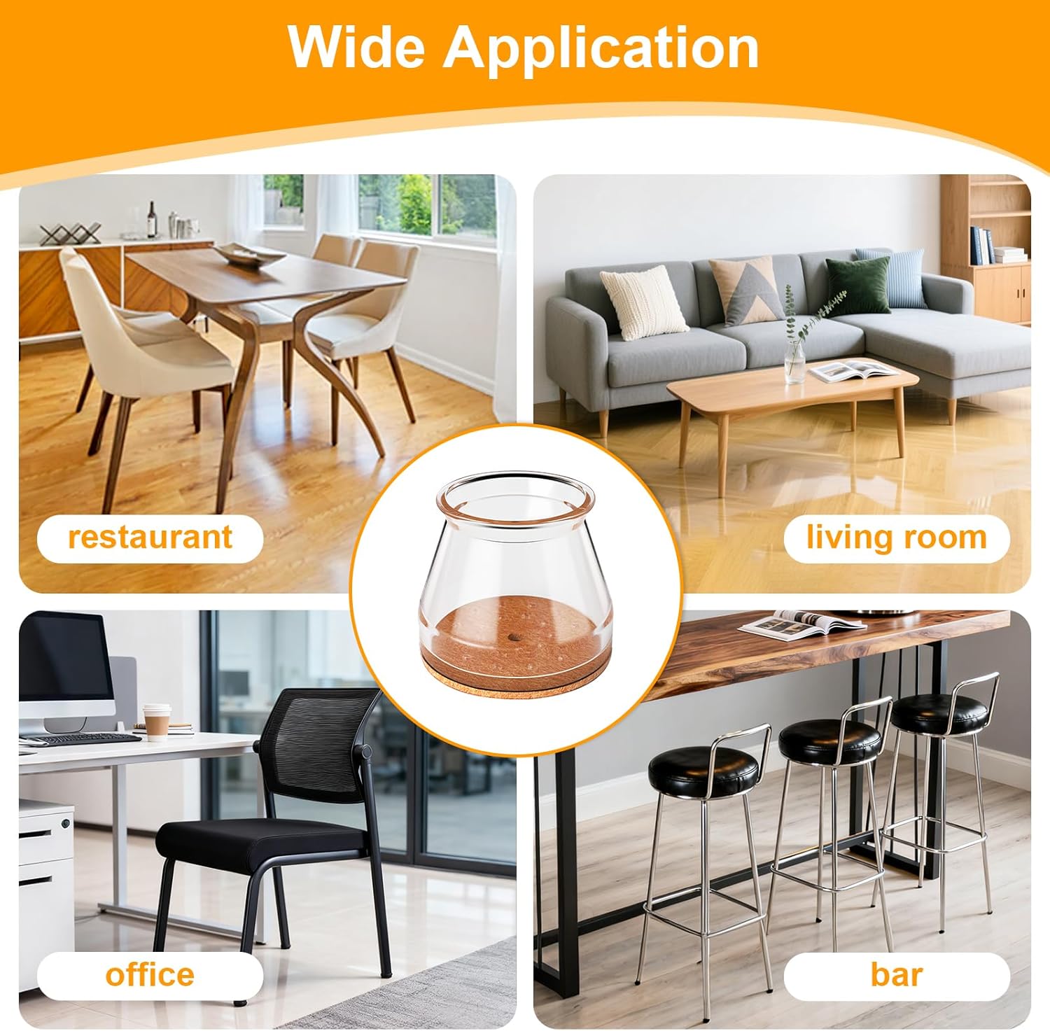 Ansible 36 Pack Chair Leg Floor Protectors for Hardwood Floors, Silicone Felt Covers Pads Caps, Protect Wood Furniture Feet Floors Noise Reduce and Scratch (Universal Large & Clear) - Image 6