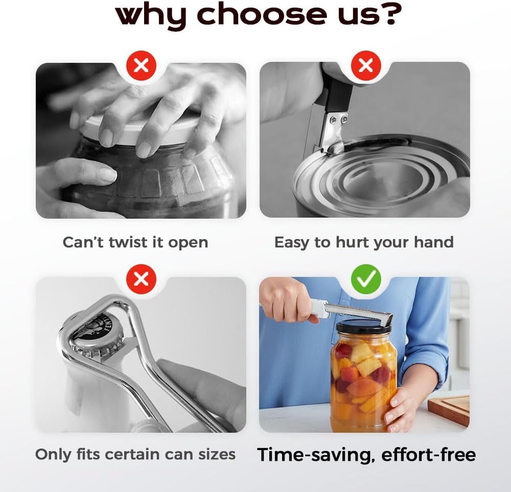 Adjustable Jar Opener for Weak Hands & Seniors - Stainless Steel Can Opener with Comfort Grip, Multifunctional Bottle & Lid Opener for Kitchen, Arthritis Friendly (red) - Image 4