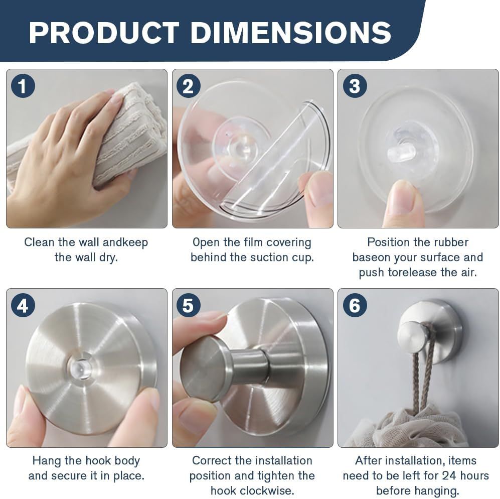 Suction Cup Hooks - 2025 Upgraded Stainless Steel Heavy Duty No Drill Hooks for Wreaths on Glass, Shower Towels & Front Door (2, Black) - Image 7