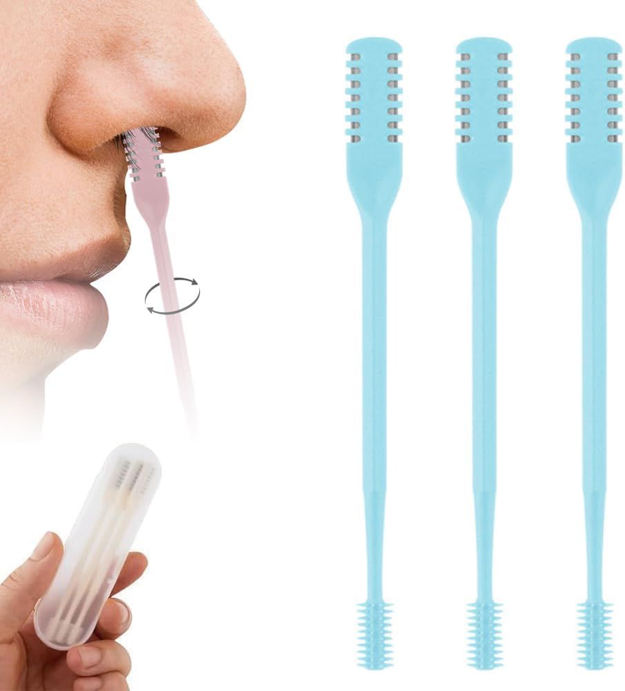 2-in-1 Nose Hair Trimmer for Men & Women, Manual 360° Rotating Multifunctional Nasal Hair Cutter & Ear Pick, Travel Essentials (Blue) - Image 1