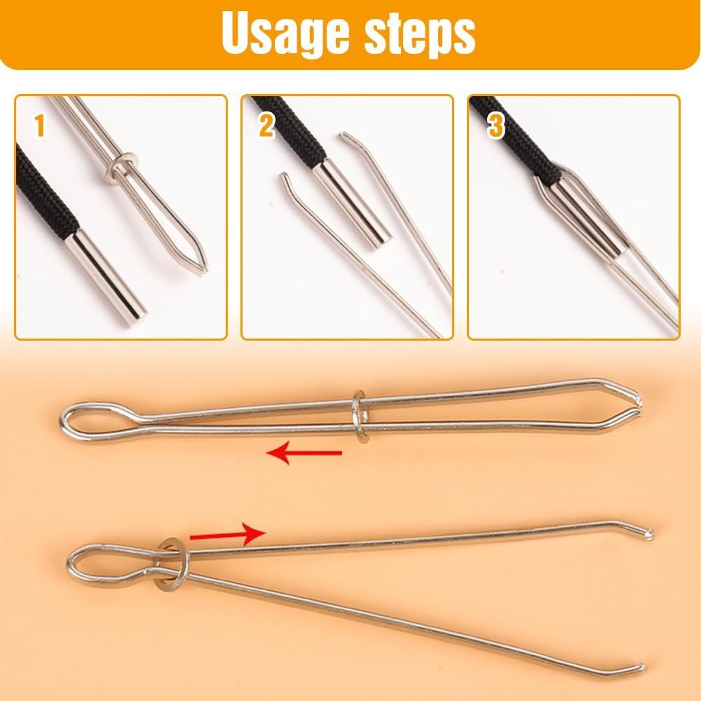 DIY Rope Threader Clip, Metal Easy Pull Drawstring Threader Tool with Tweezer Sewing Tool for Drawstring Replacement for Hoodies, Pants, Shorts, Sewing Supplies Accessories (2) - Image 3