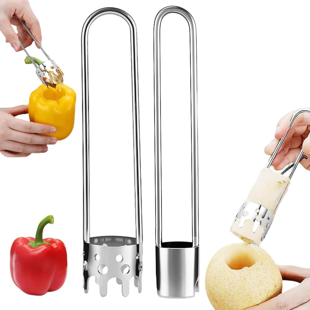 Apple Corer Tool, 2PCS Stainless Steel Fruit & Vegetable Corers for Red Bell Peppers, Apples, Pears - Easy Clean Kitchen Gadget (silver) - Image 1