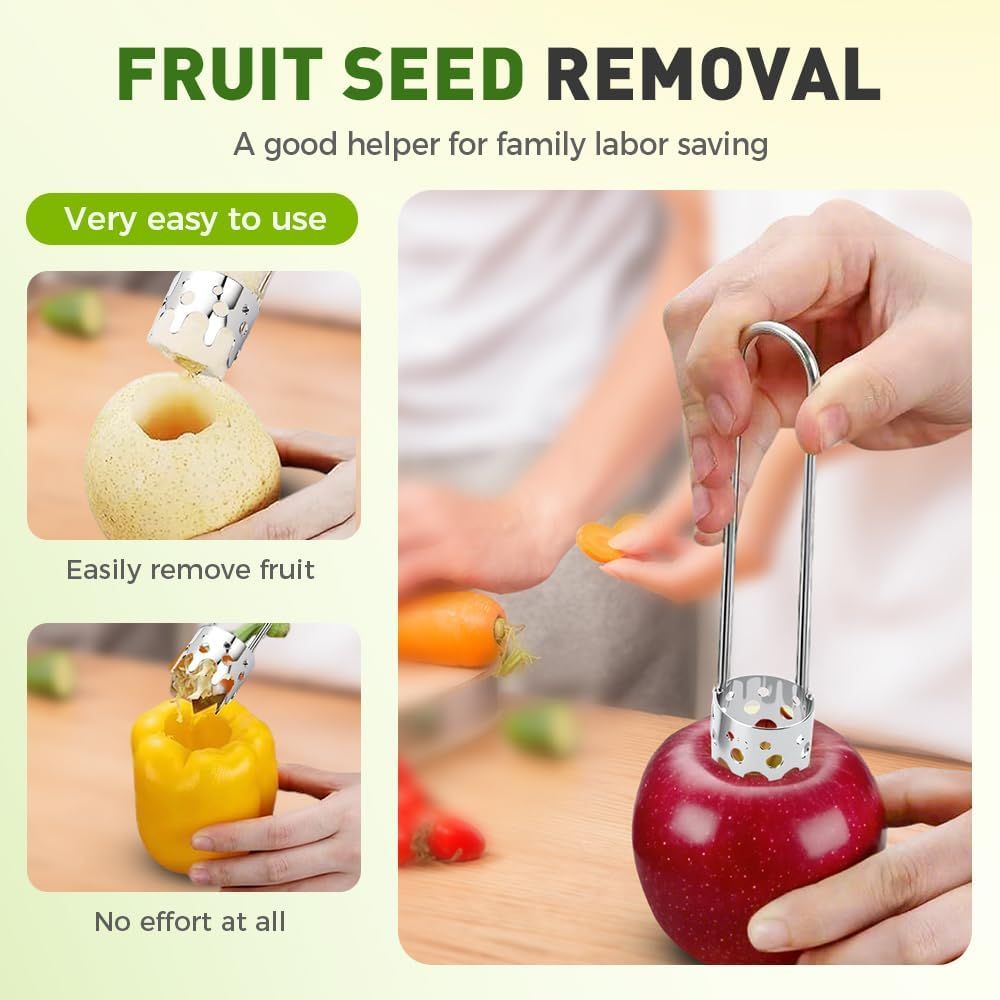 Apple Corer Tool, 2PCS Stainless Steel Fruit & Vegetable Corers for Red Bell Peppers, Apples, Pears - Easy Clean Kitchen Gadget (silver) - Image 3