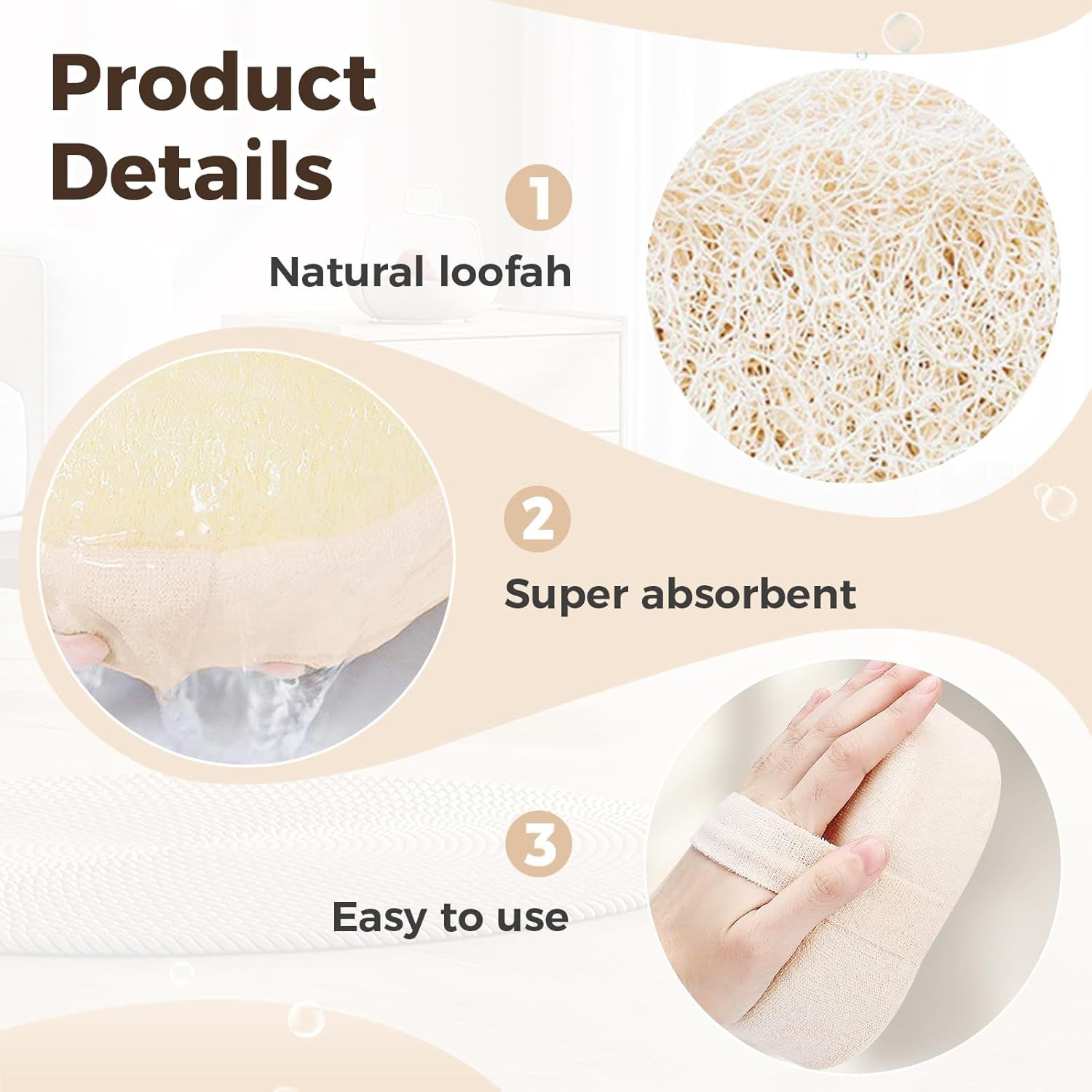 2025 Natural Loofah Sponge - Exfoliating Body Scrubber for Shower, Eco-Friendly Loofah for Men & Women (1pcs) - Image 3