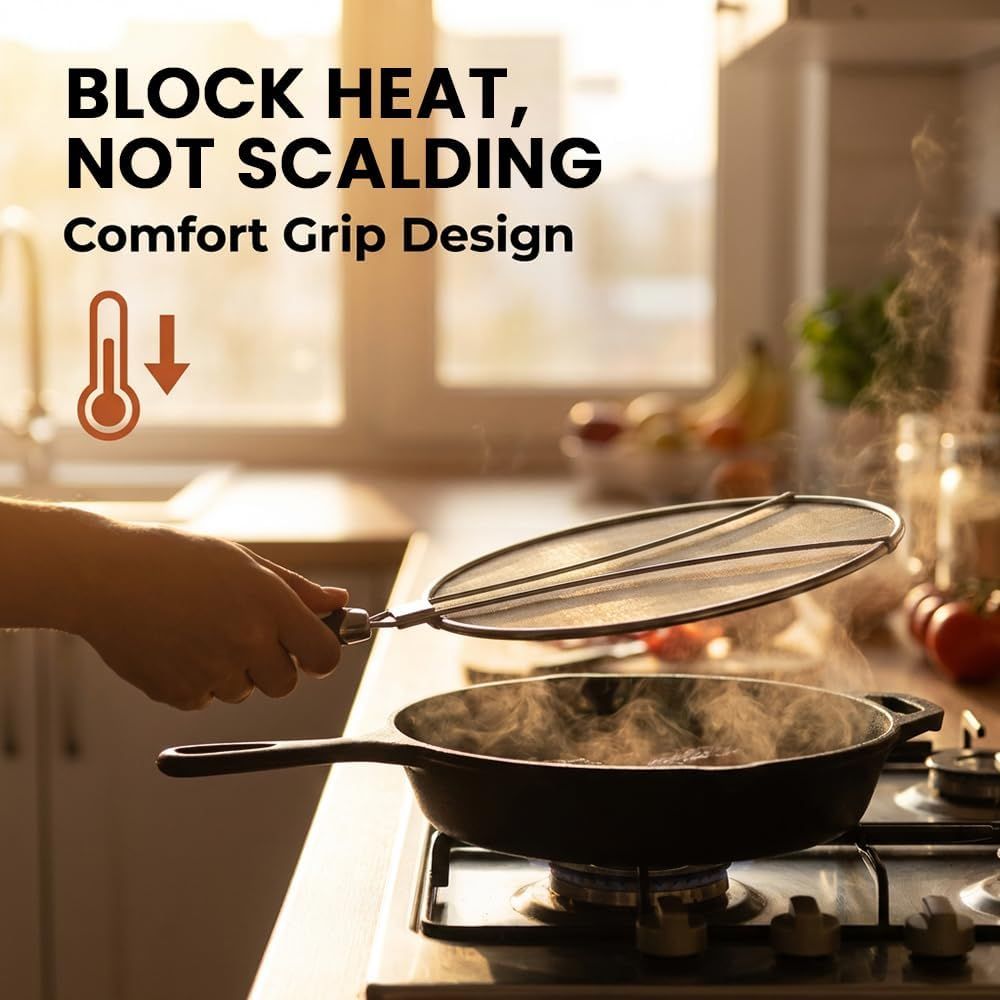 Stainless Steel Grease Splatter Guard, 11-Inch Fine Mesh Cover with Adjustable Comfort Grip Handle, Oil Splash Screen for Frying Pan, Cooking Pots, Skillet (1) - Image 4