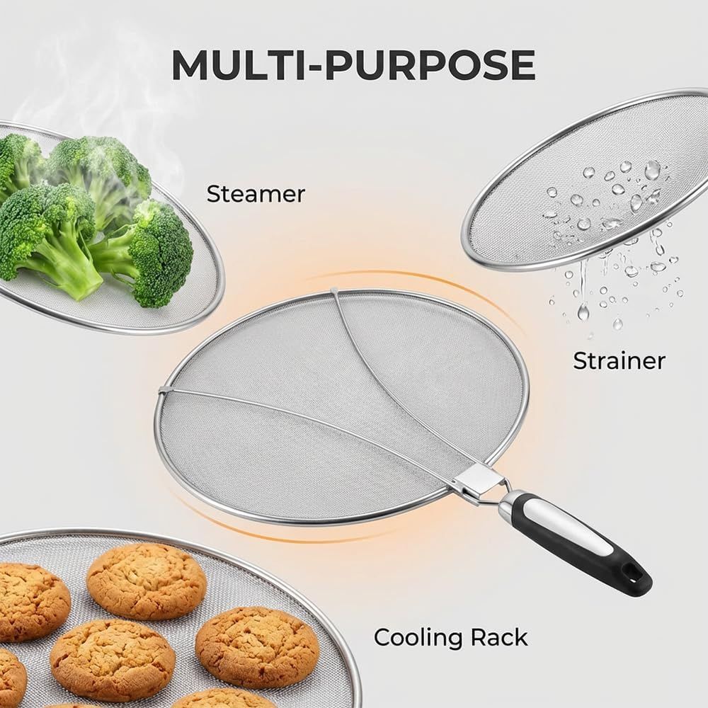 Stainless Steel Grease Splatter Guard, 11-Inch Fine Mesh Cover with Adjustable Comfort Grip Handle, Oil Splash Screen for Frying Pan, Cooking Pots, Skillet (1) - Image 7