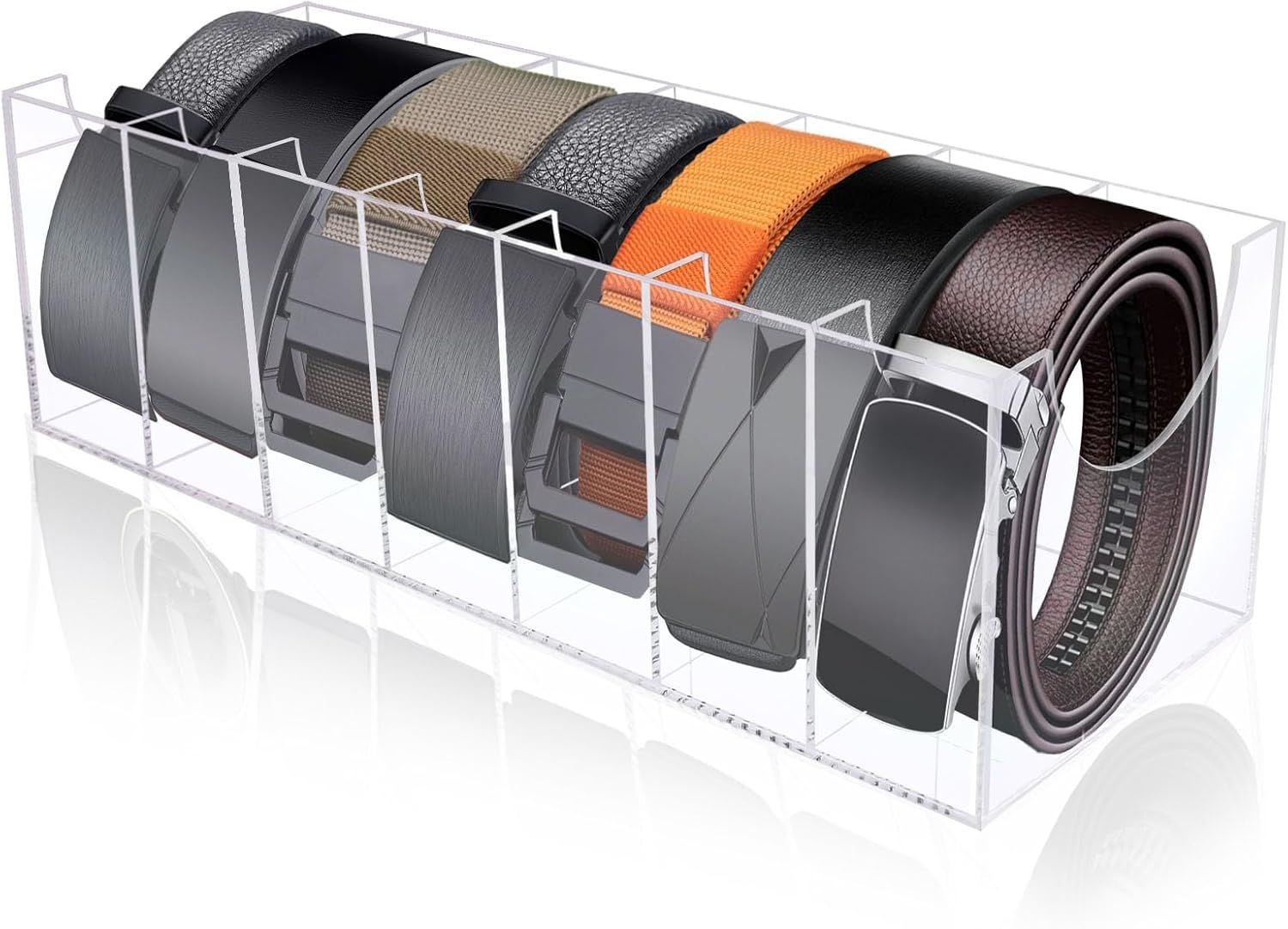 Belt Organizer, Acrylic Belt Storage Holder for The Closet 7 Compartments Display Case for Tie and Bow Tie - Image 1
