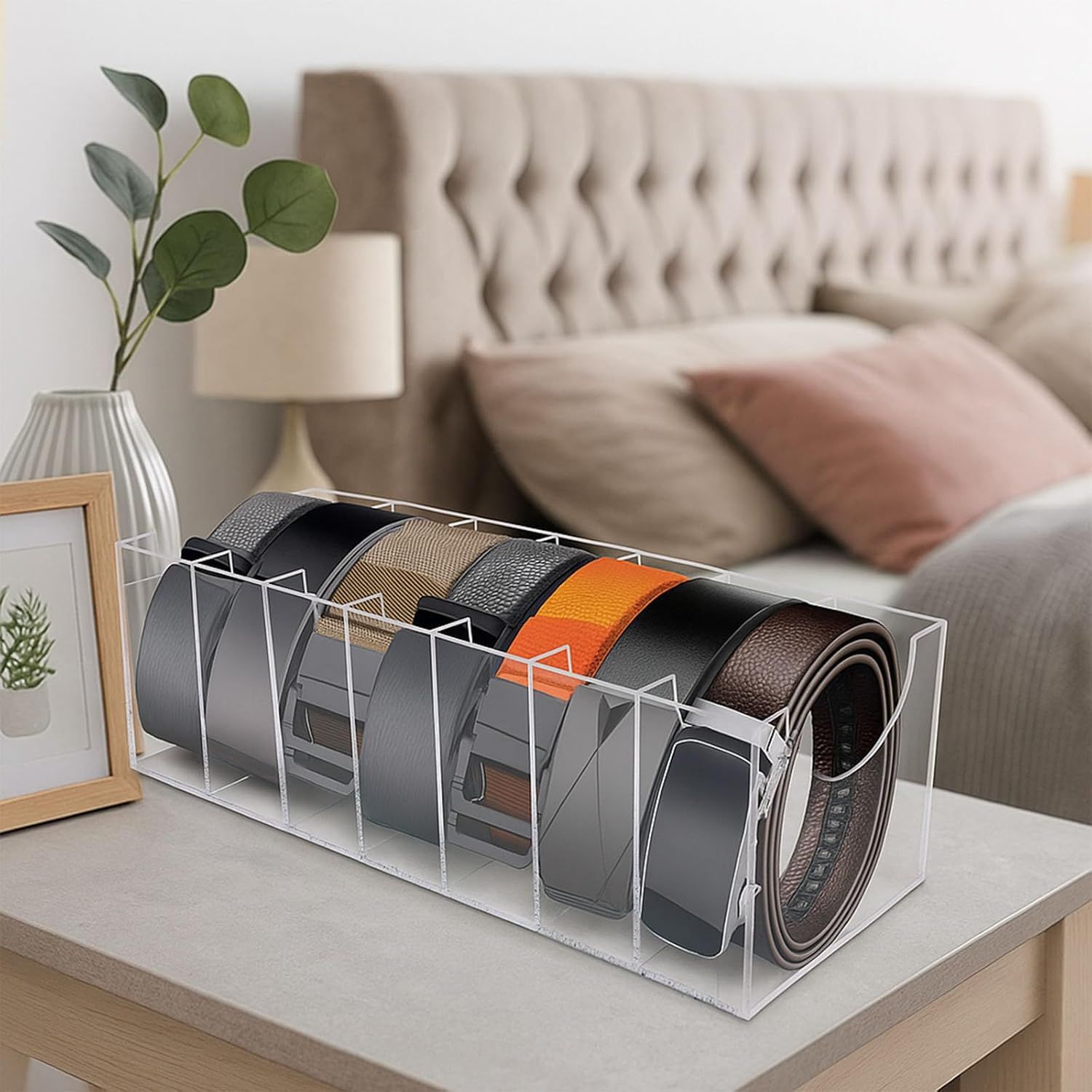 Belt Organizer, Acrylic Belt Storage Holder for The Closet 7 Compartments Display Case for Tie and Bow Tie - Image 2