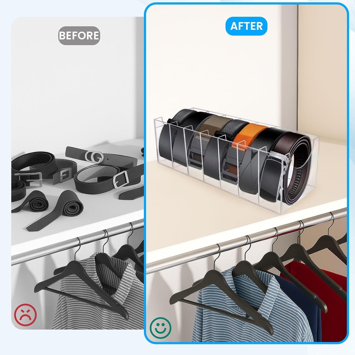 Belt Organizer, Acrylic Belt Storage Holder for The Closet 7 Compartments Display Case for Tie and Bow Tie - Image 4