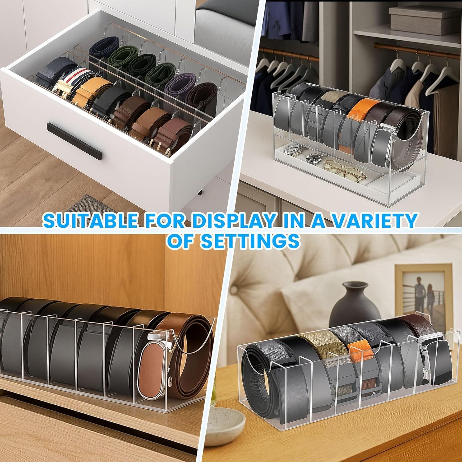 Belt Organizer, Acrylic Belt Storage Holder for The Closet 7 Compartments Display Case for Tie and Bow Tie - Image 5