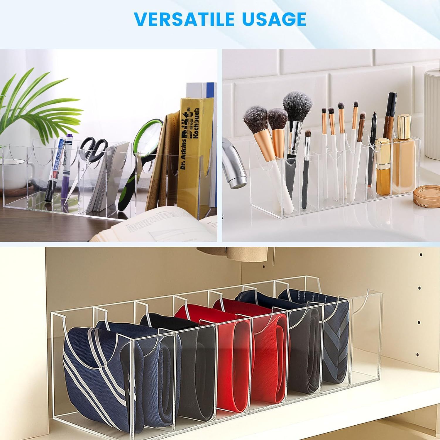 Belt Organizer, Acrylic Belt Storage Holder for The Closet 7 Compartments Display Case for Tie and Bow Tie - Image 6