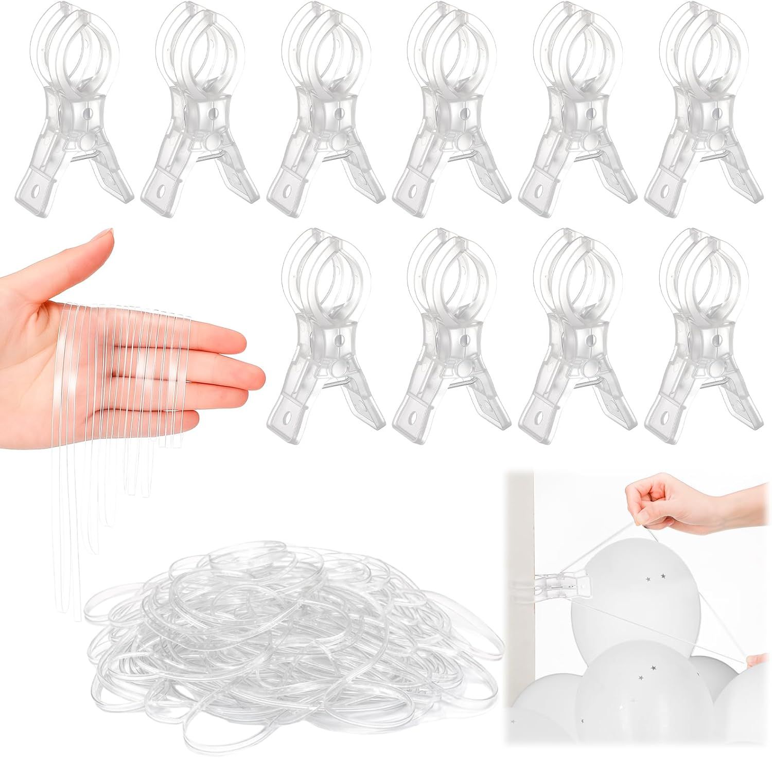 10 Pack Large Balloon Arch Clips 3.5 Inch Heavy Duty Clip and 300 Pcs Clear Rubber Bands for Balloon Arch Frame Garland Wall Birthday Decorations Crafts Woodworking Photography Studios - Image 1