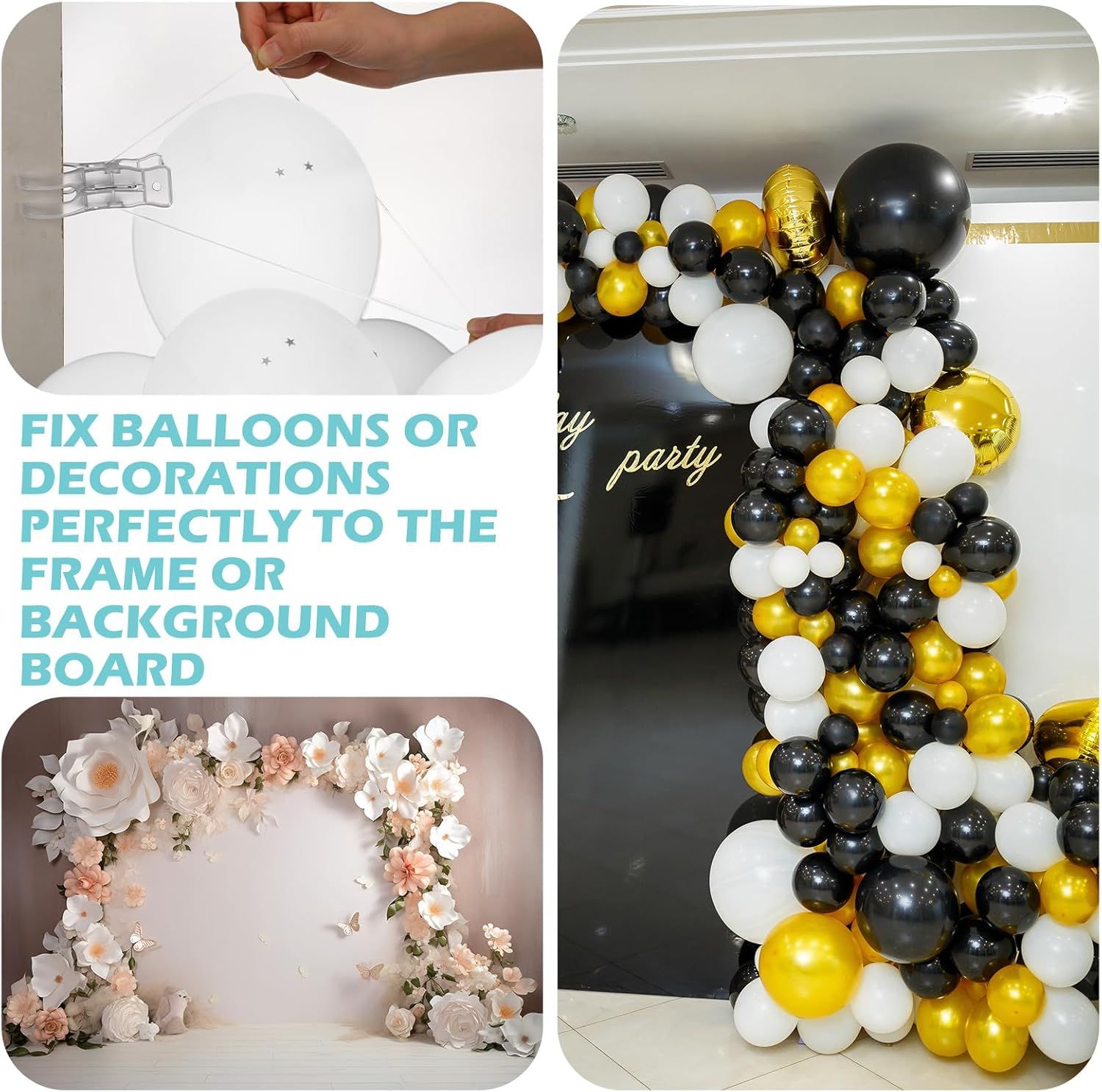 10 Pack Large Balloon Arch Clips 3.5 Inch Heavy Duty Clip and 300 Pcs Clear Rubber Bands for Balloon Arch Frame Garland Wall Birthday Decorations Crafts Woodworking Photography Studios - Image 5