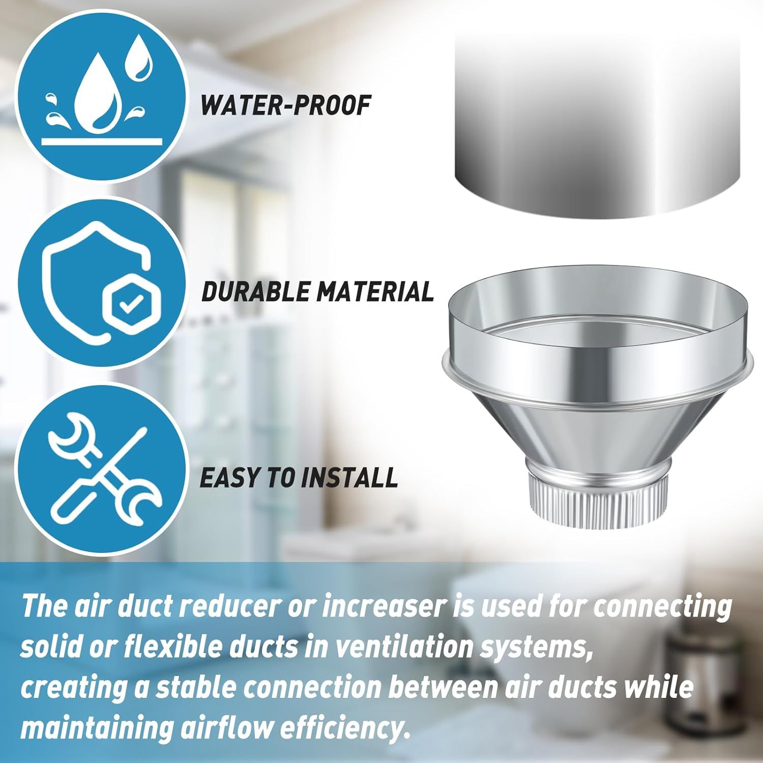 8 Inch to 4 Inch Duct Reducer Increaser Galvanized Steel Air Duct Adapter Round Crimped Pipe Connector Fitting Coupling for HVAC Ventilation Systems - Image 4