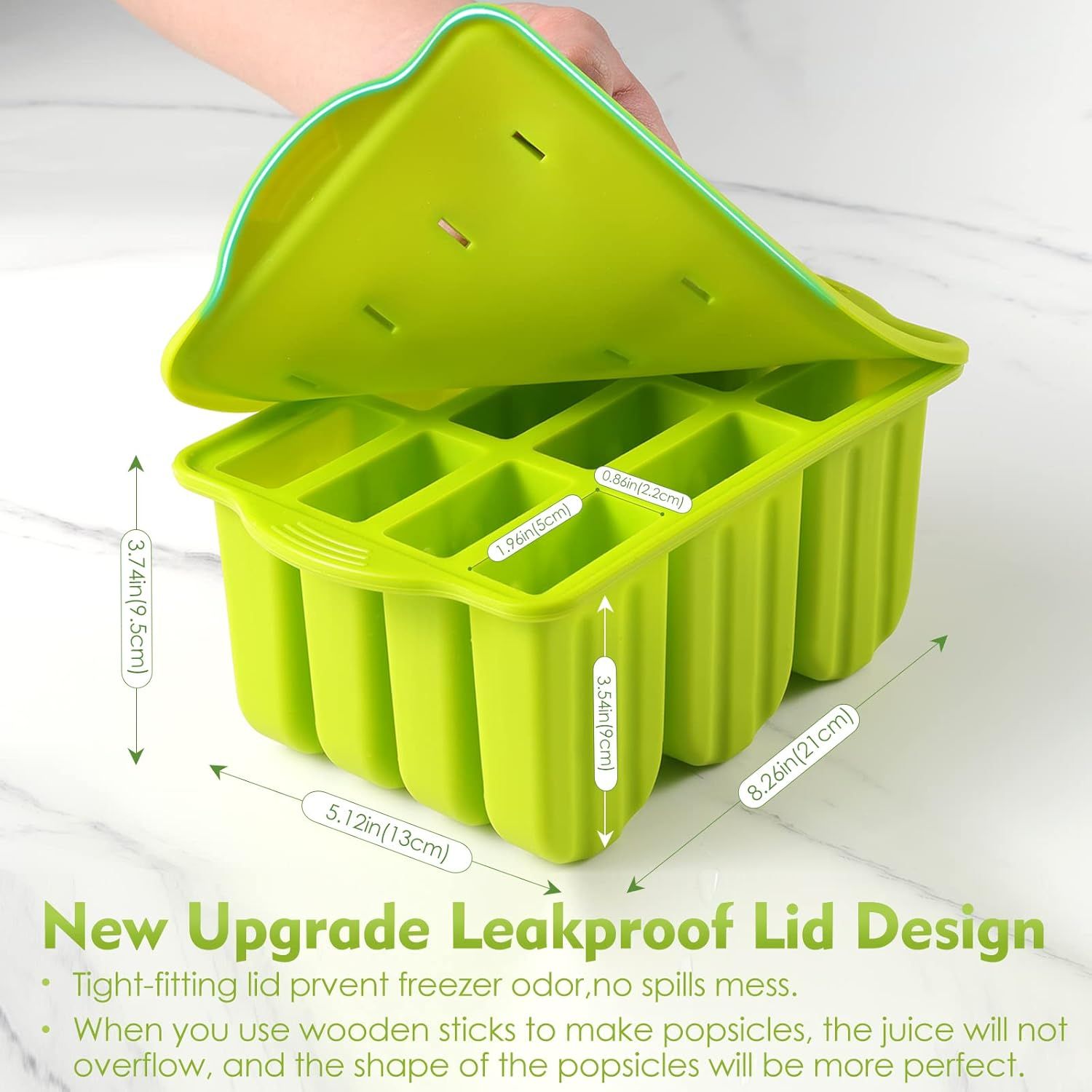 Popsicle Molds Silicone BPA-free,12 Pieces Popsicle Trays for Freezer,Homemade Ice Cream Popsicle Molds,Large Ice Pop Maker Set,Moldes Para Paletas,Ice Lolly Moulds with 100PCS Popsicle Sticks(Green) - Image 2