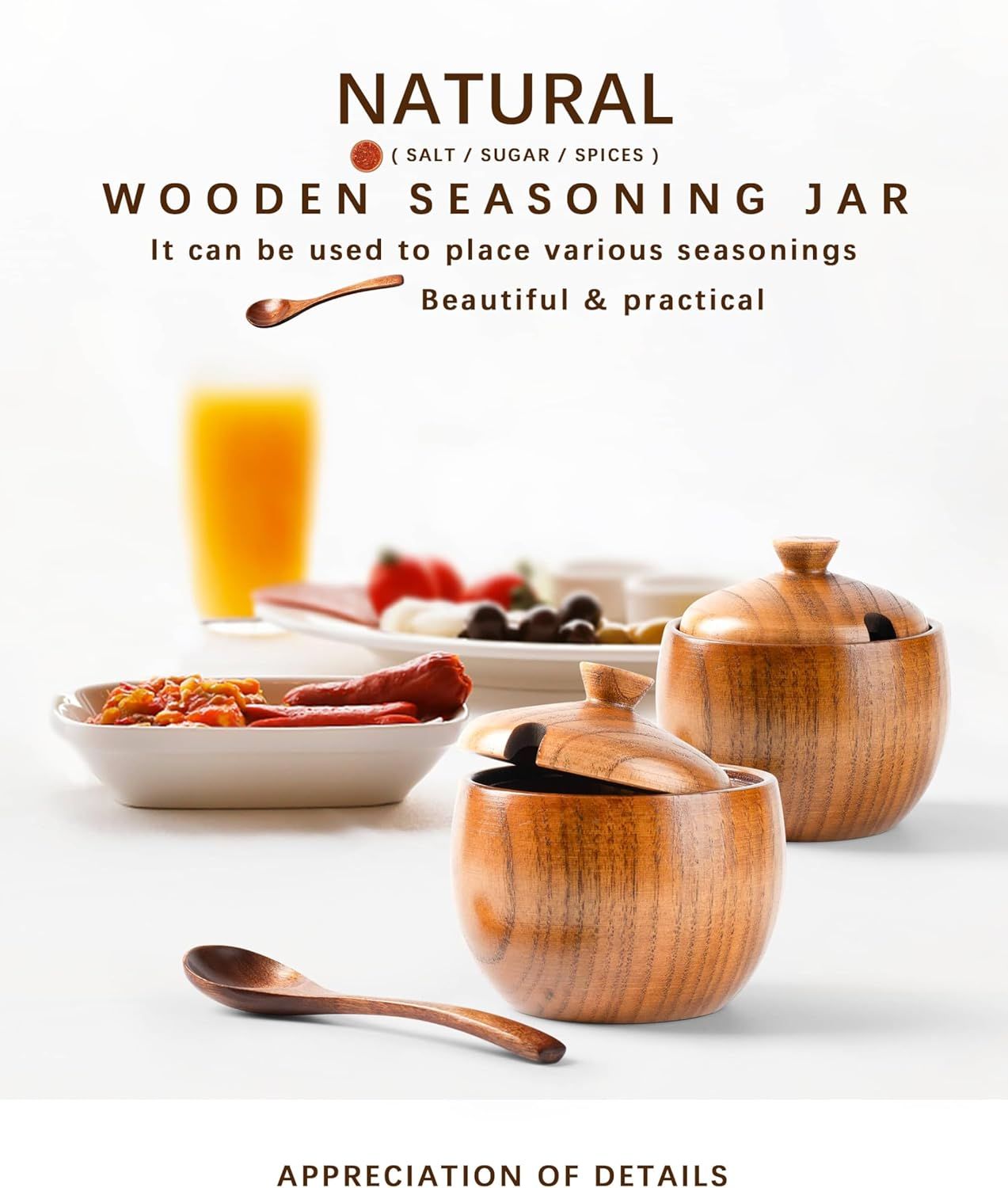 Jujube Wood Salt Container for Countertop, 6 Ounces Capacity Salt Cellar with Lid and Spoon, 3.3x3.5 inch Salt Box, Unique Salt Holder for Kitchen, Elegant Wooden Salt and Pepper Bowl - Image 5