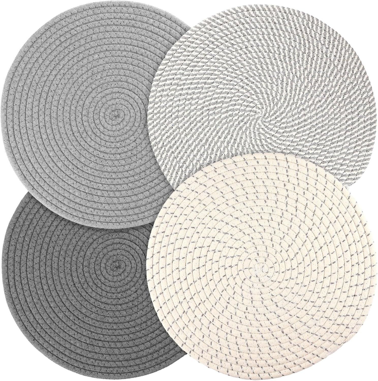 Round Woven Placemats Set of 4, 13 Inches Kitchen Table Place Mats for Dining Table, Trivets for Hot Pots and Pans, Boho Table Decorations for Table Setting, Tabletop Accessories - Image 1