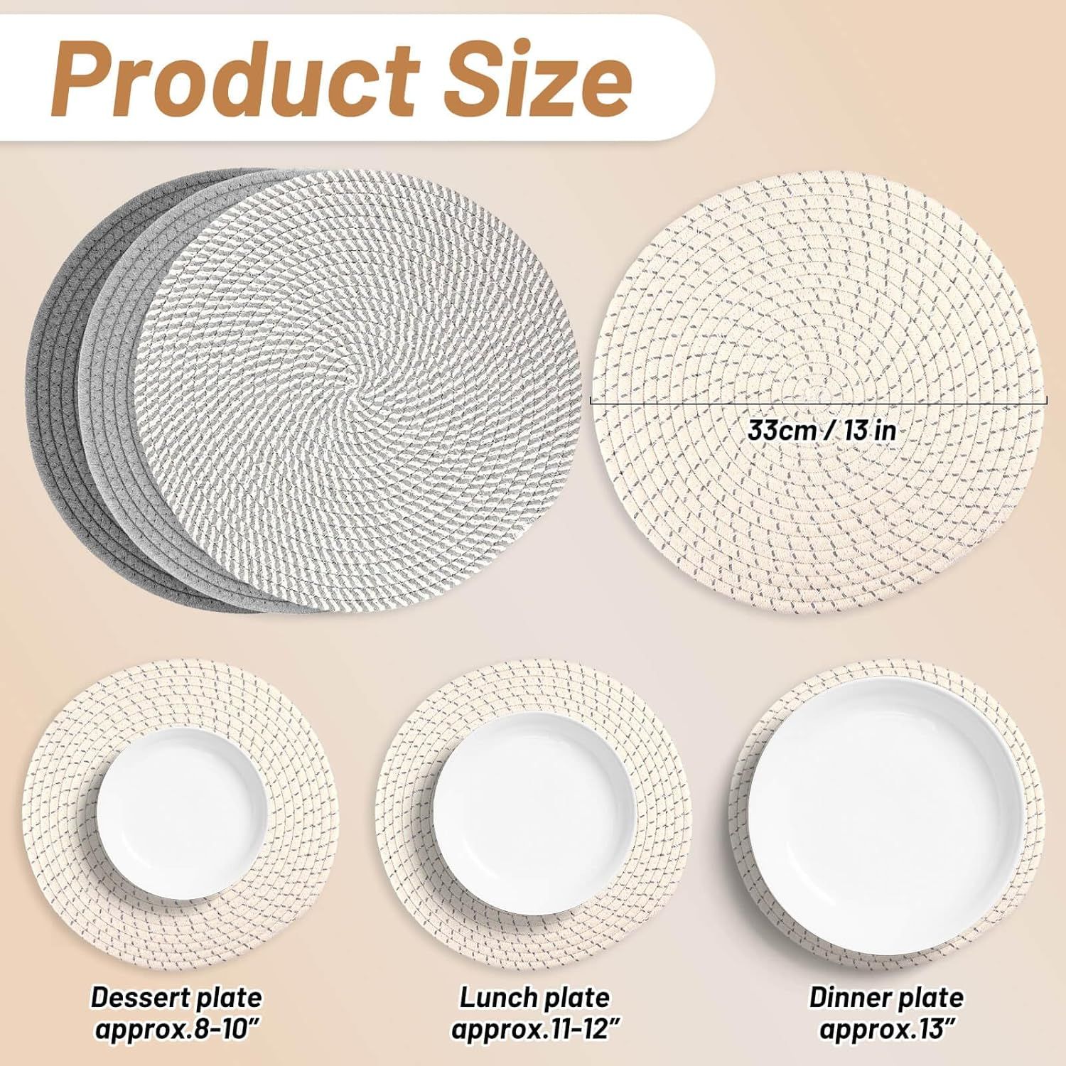 Round Woven Placemats Set of 4, 13 Inches Kitchen Table Place Mats for Dining Table, Trivets for Hot Pots and Pans, Boho Table Decorations for Table Setting, Tabletop Accessories - Image 3