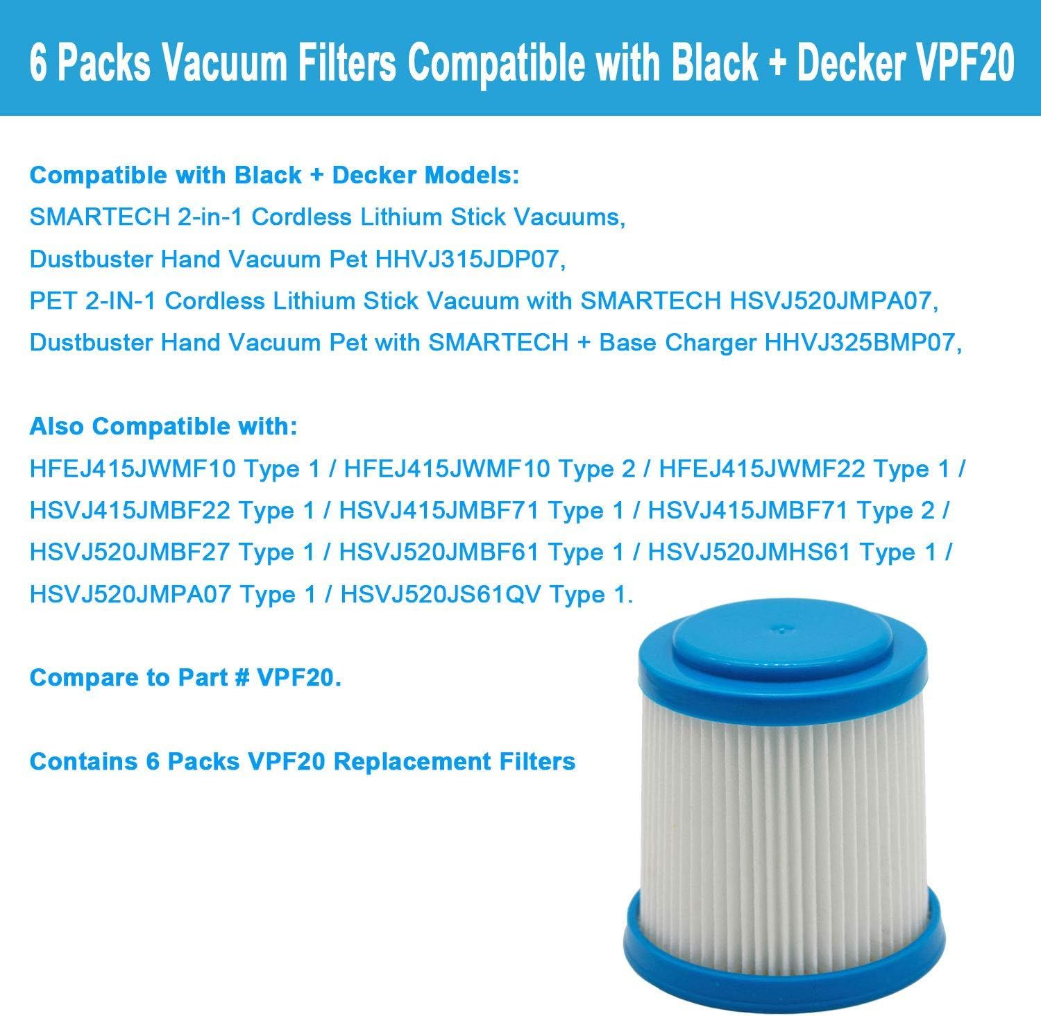 6 Packs VPF20 Replacement Filters for Black and Decker Smartech Pet 2-in-1 Stick Vacuum - Image 3