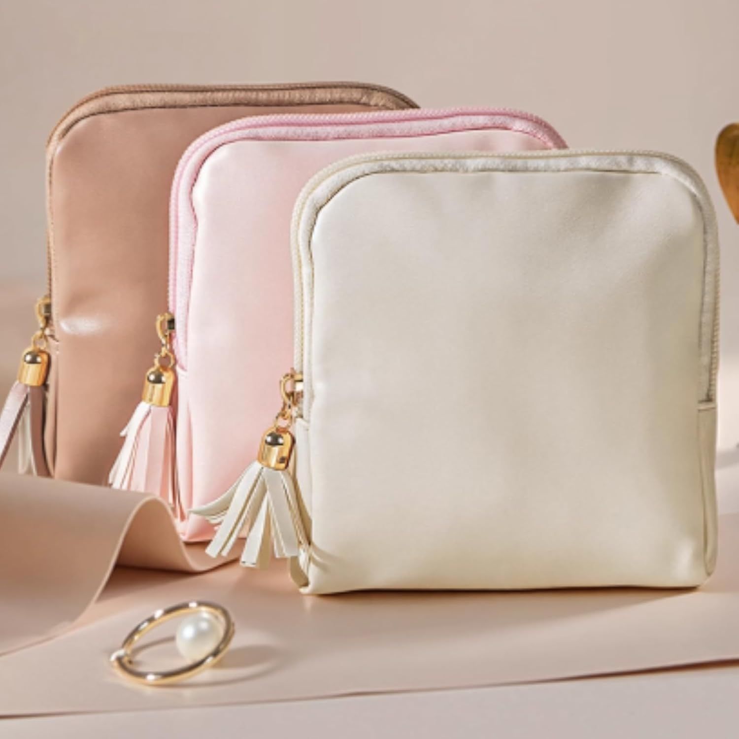 Leather Jewelry Organizer Pouch with Compartments, Travel Jewelry Case Portable Small Box for Necklace Bracelet Earring (Beige) - Image 3